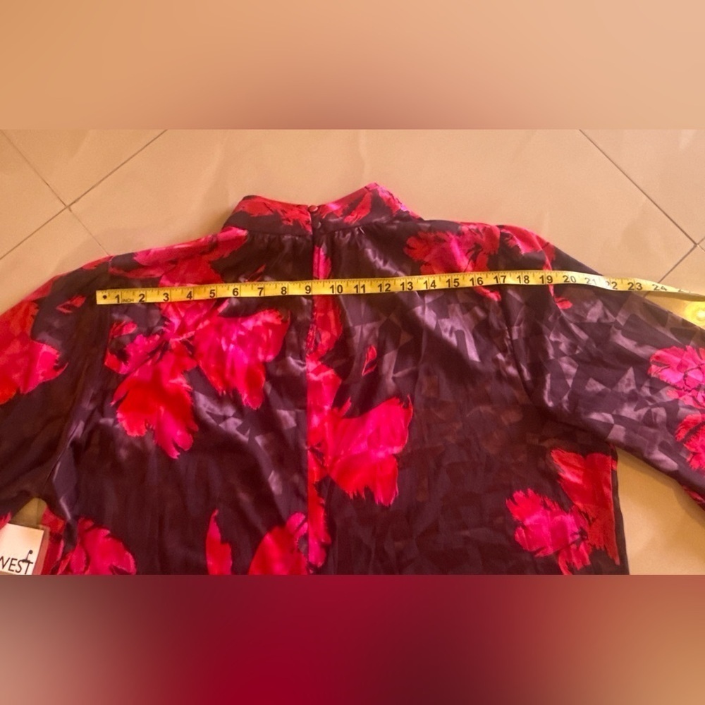 NINE WEST DRESS BLOUSE HIGH NECK LONG SLEEVES PLUZ SIZE XXL Pink Floral - Picture 6 of 16